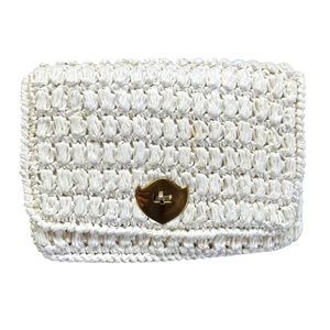 VTG Retro White Raffia Crochet Woven Clutch Mid-Century 50s 60s Made in Japan